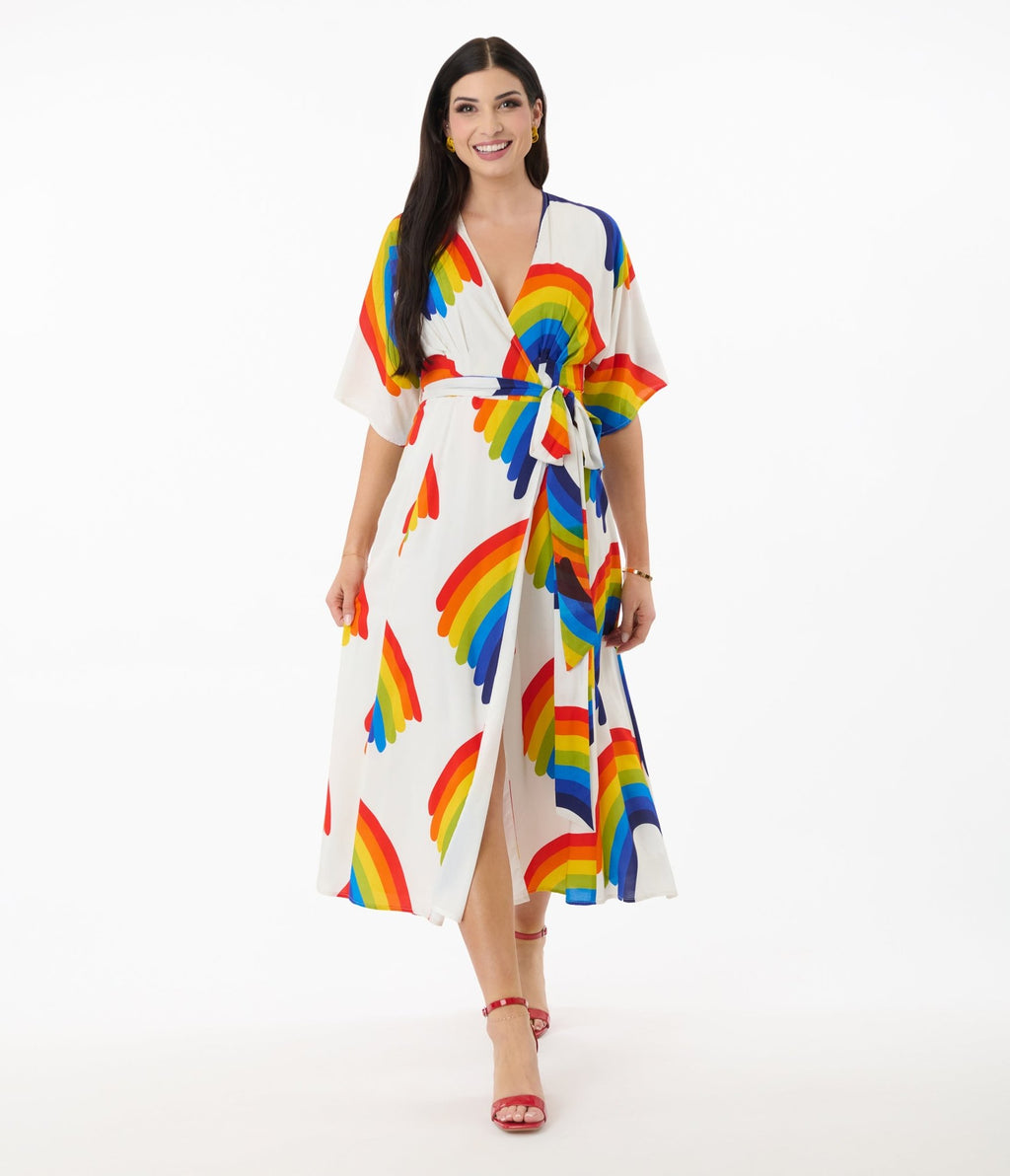 Unique Vintage Rainbow Wrap Midi Dress - Unique Vintage - Womens, DRESSES, MIDI