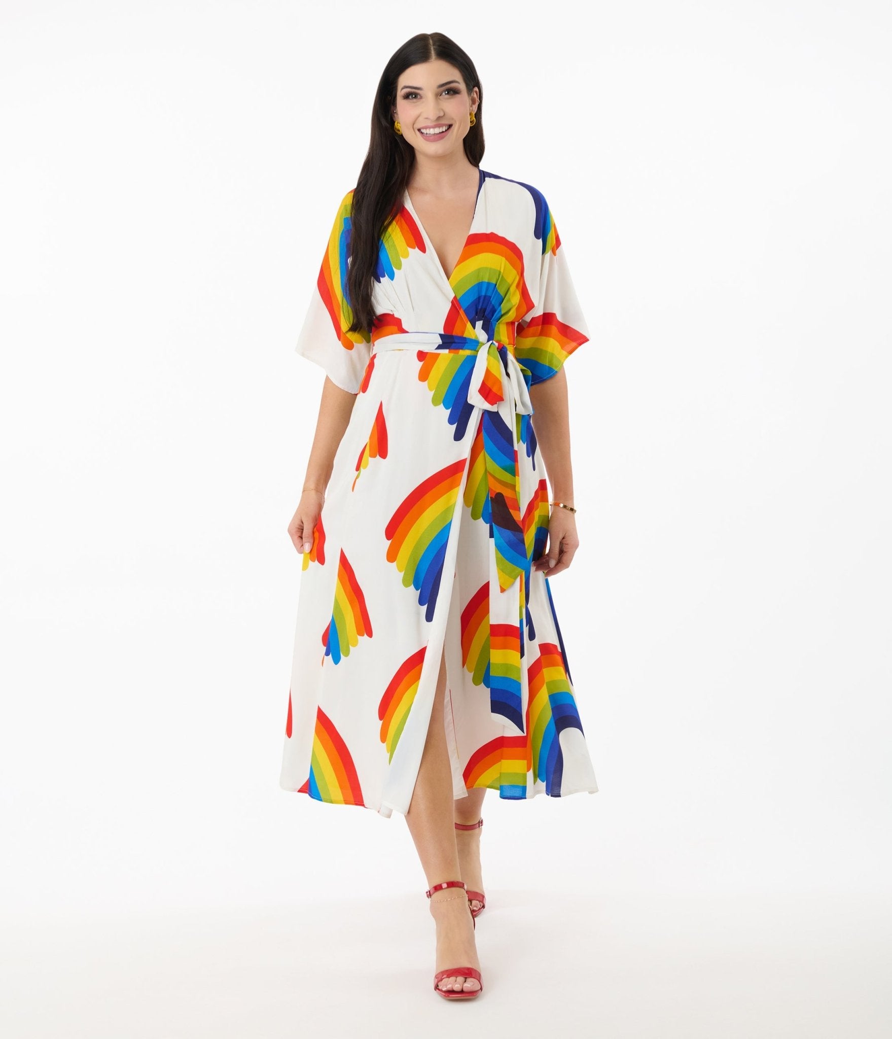 Unique Vintage Rainbow Wrap Midi Dress - Unique Vintage - Womens, DRESSES, MIDI