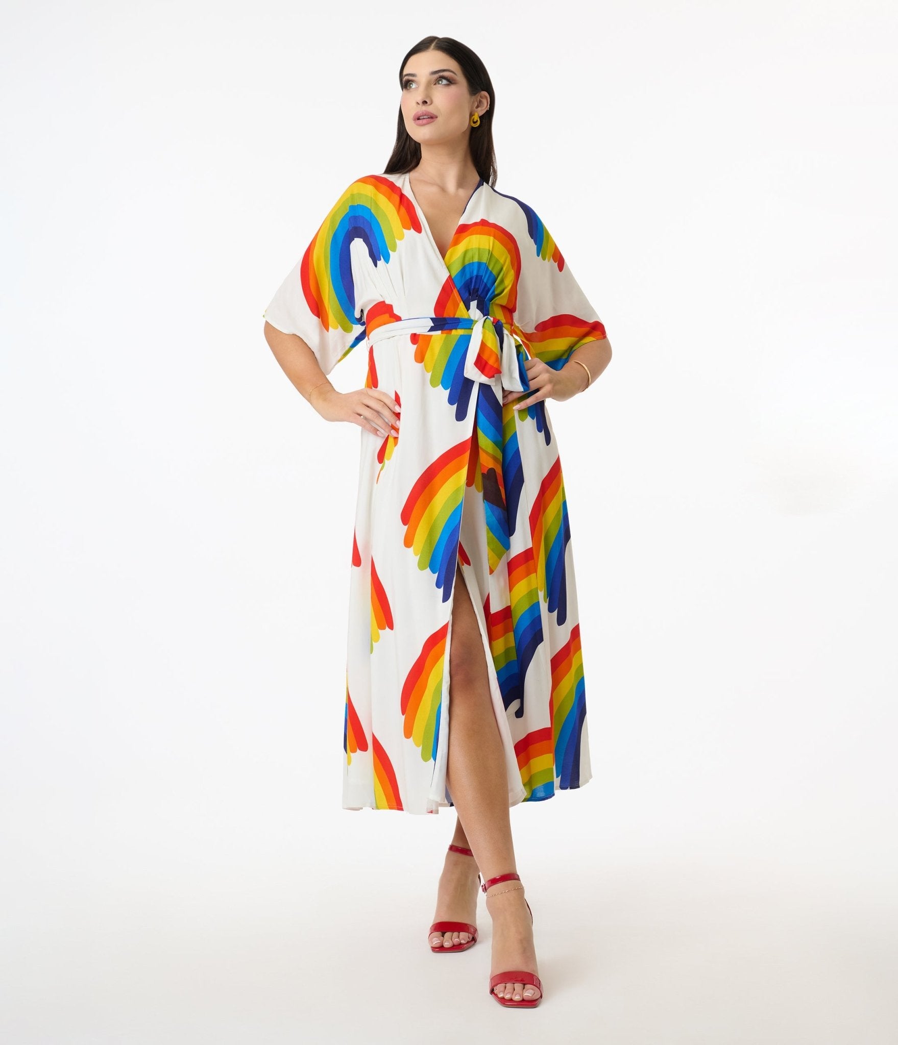 Unique Vintage Rainbow Wrap Midi Dress - Unique Vintage - Womens, DRESSES, MIDI