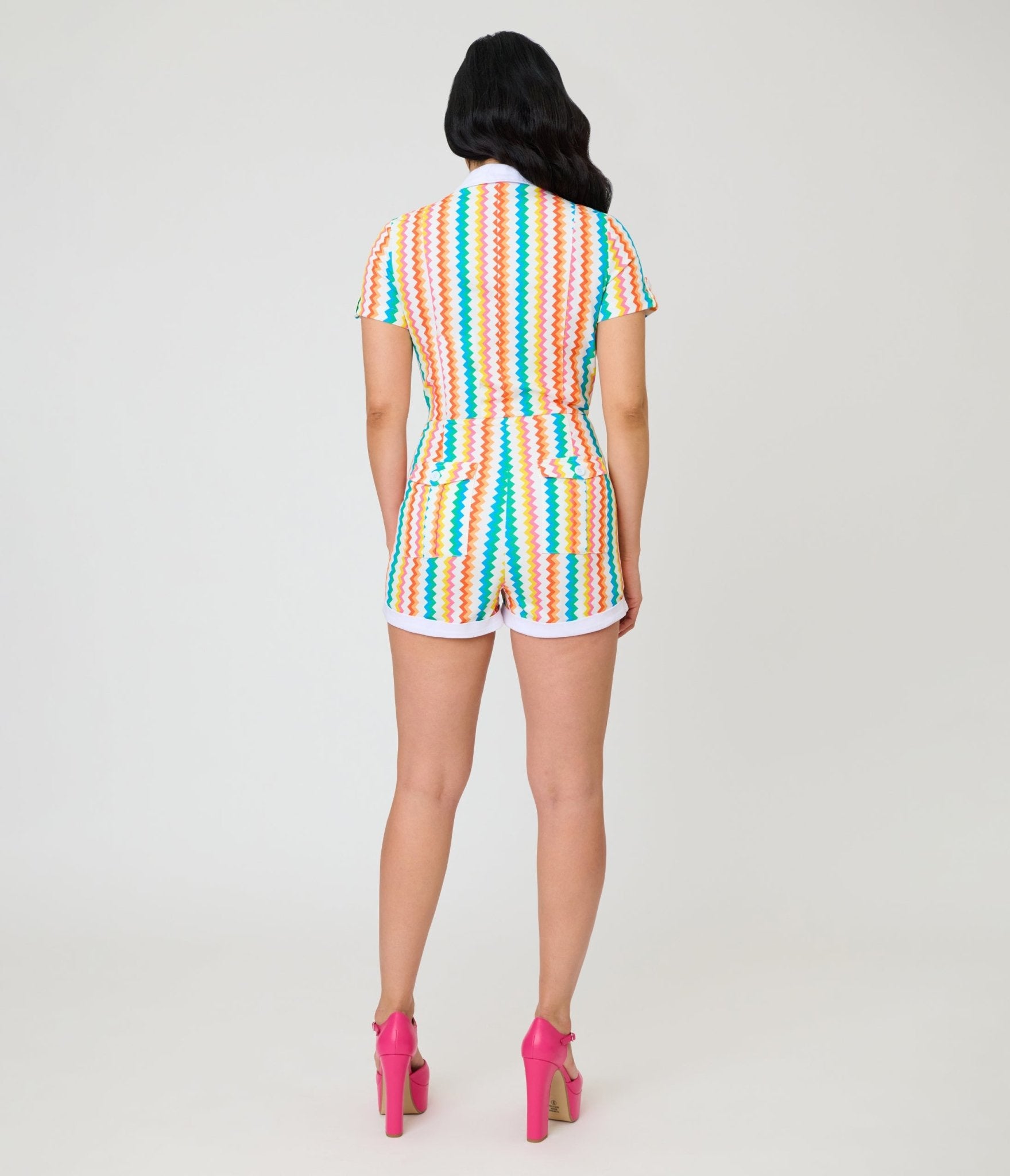 Unique Vintage Rainbow Zigzag Stripe Mia Romper - Unique Vintage - Womens, BOTTOMS, ROMPERS AND JUMPSUITS