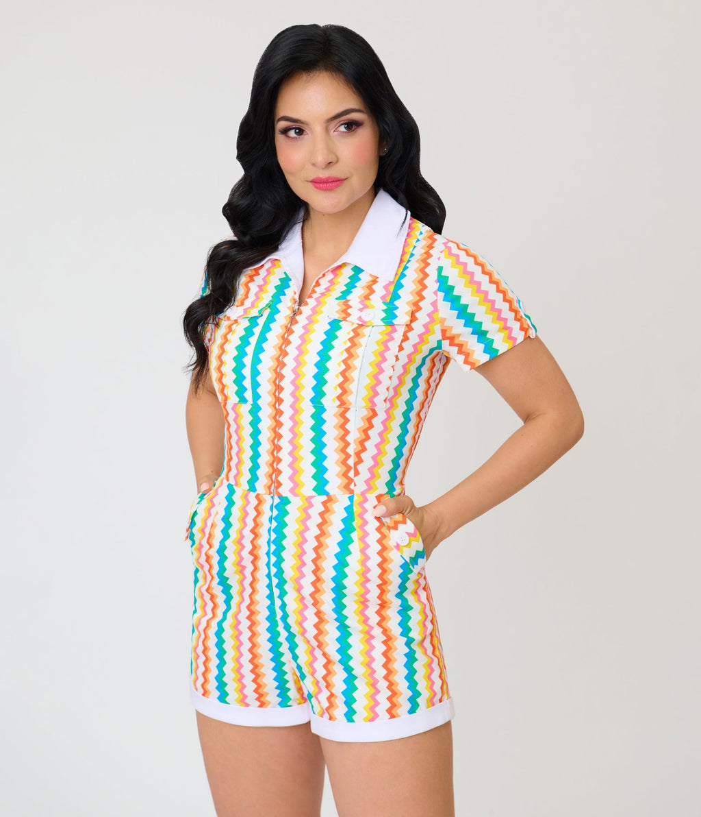 Unique Vintage Rainbow Zigzag Stripe Mia Romper - Unique Vintage - Womens, BOTTOMS, ROMPERS AND JUMPSUITS