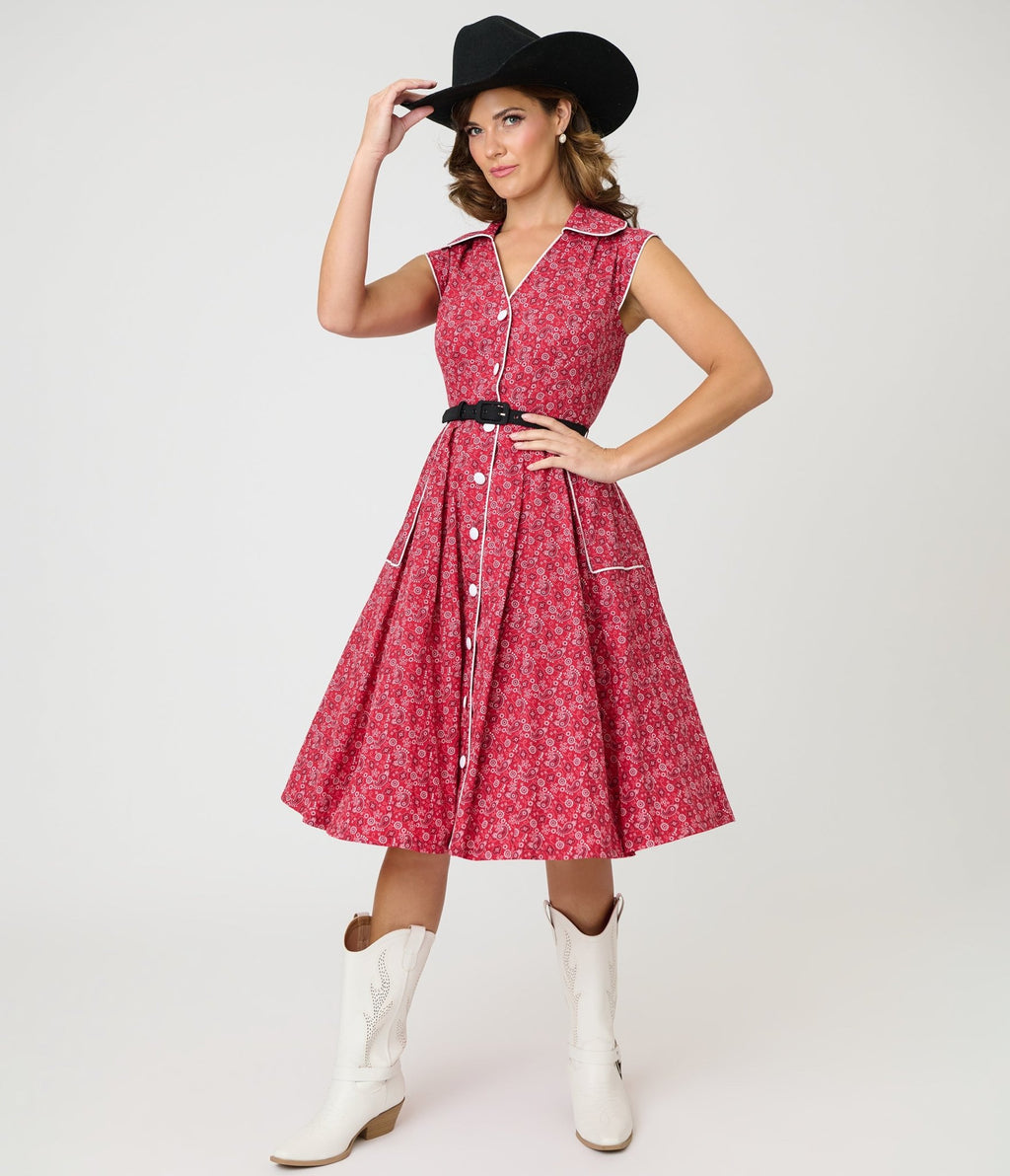 Unique Vintage Red Bandana Cotton Shirt Swing Dress - Unique Vintage - Womens, DRESSES, SWING