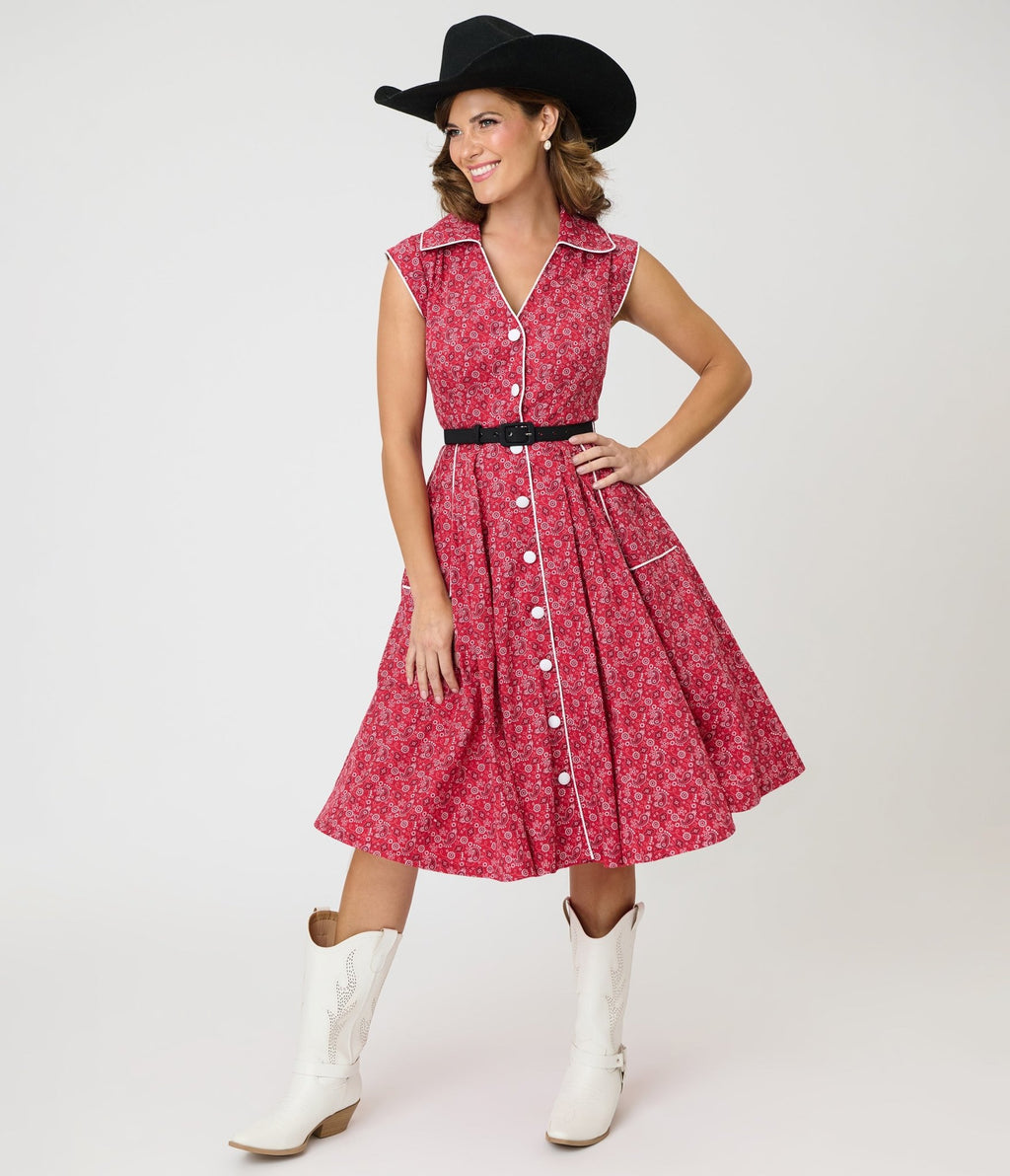 red bandana dress Unique Vintage Red Bandana Cotton Shirt Swing Dress