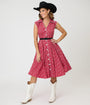 Unique Vintage Red Bandana Cotton Shirt Swing Dress