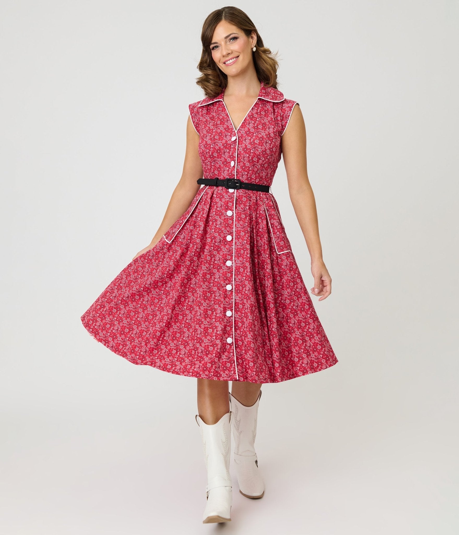 Unique Vintage Red Bandana Cotton Shirt Swing Dress