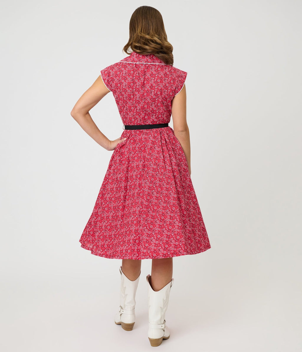Unique Vintage Red Bandana Cotton Shirt Swing Dress - Unique Vintage - Womens, DRESSES, SWING