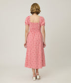 Unique Vintage Red Gingham & Cherries Puff Sleeve Midi Dress - Unique Vintage - Womens, DRESSES, MIDI