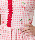 Unique Vintage Red Gingham & Cherries Sweetheart Swing Dress - Unique Vintage - Womens, DRESSES, SWING