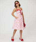 Unique Vintage Red Gingham & Cherries Sweetheart Swing Dress - Unique Vintage - Womens, DRESSES, SWING