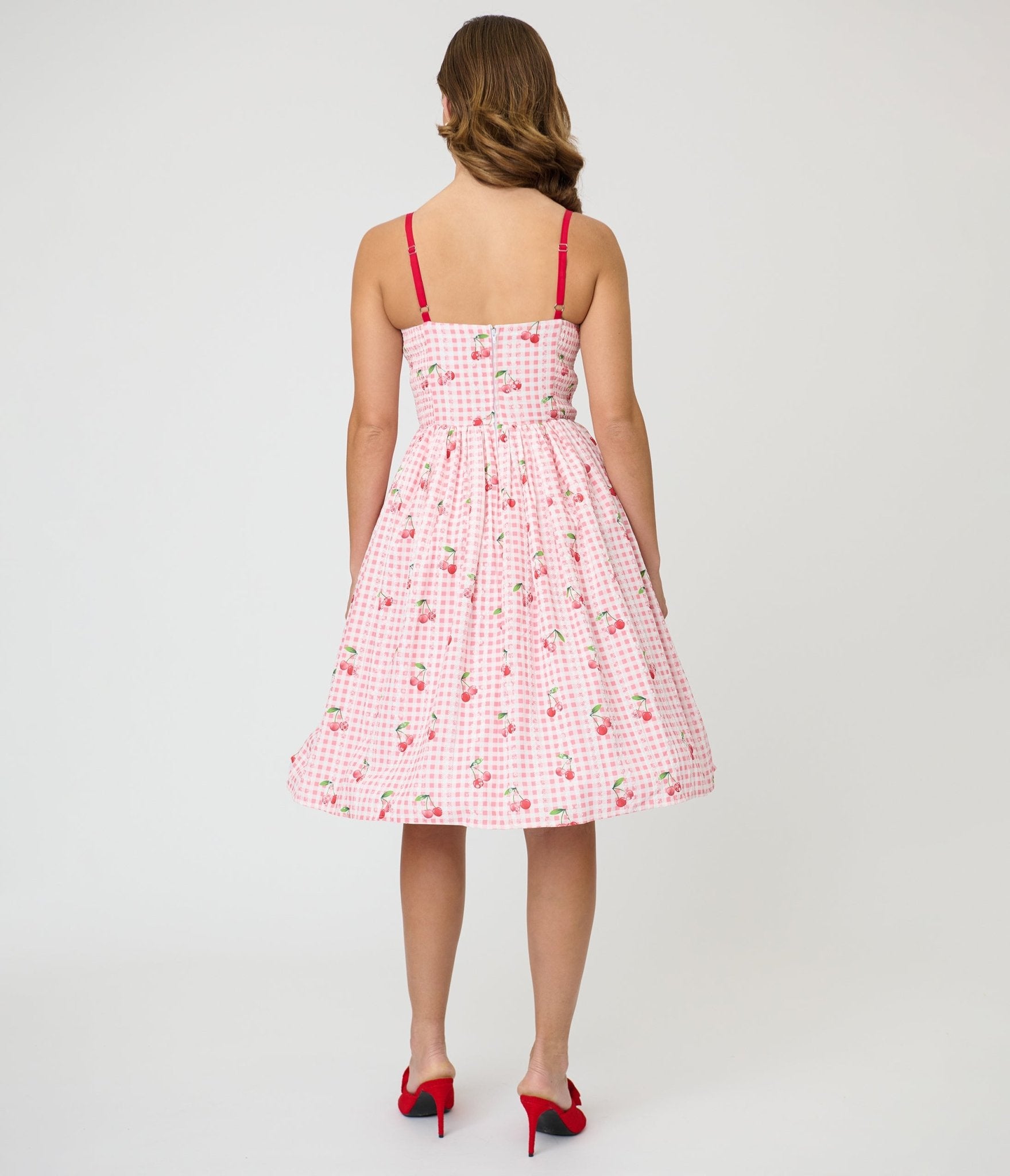 Unique Vintage Red Gingham & Cherries Sweetheart Swing Dress Unique Vintage Red Gingham & Cherries Sweetheart Swing Dress
