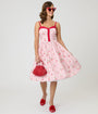 Unique Vintage Red Gingham & Cherries Sweetheart Swing Dress