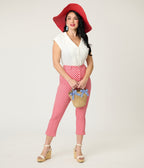 Unique Vintage Red Gingham Rachelle Capri Pants - Unique Vintage - Womens, BOTTOMS, PANTS