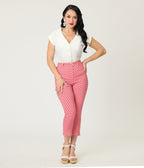 Unique Vintage Red Gingham Rachelle Capri Pants - Unique Vintage - Womens, BOTTOMS, PANTS