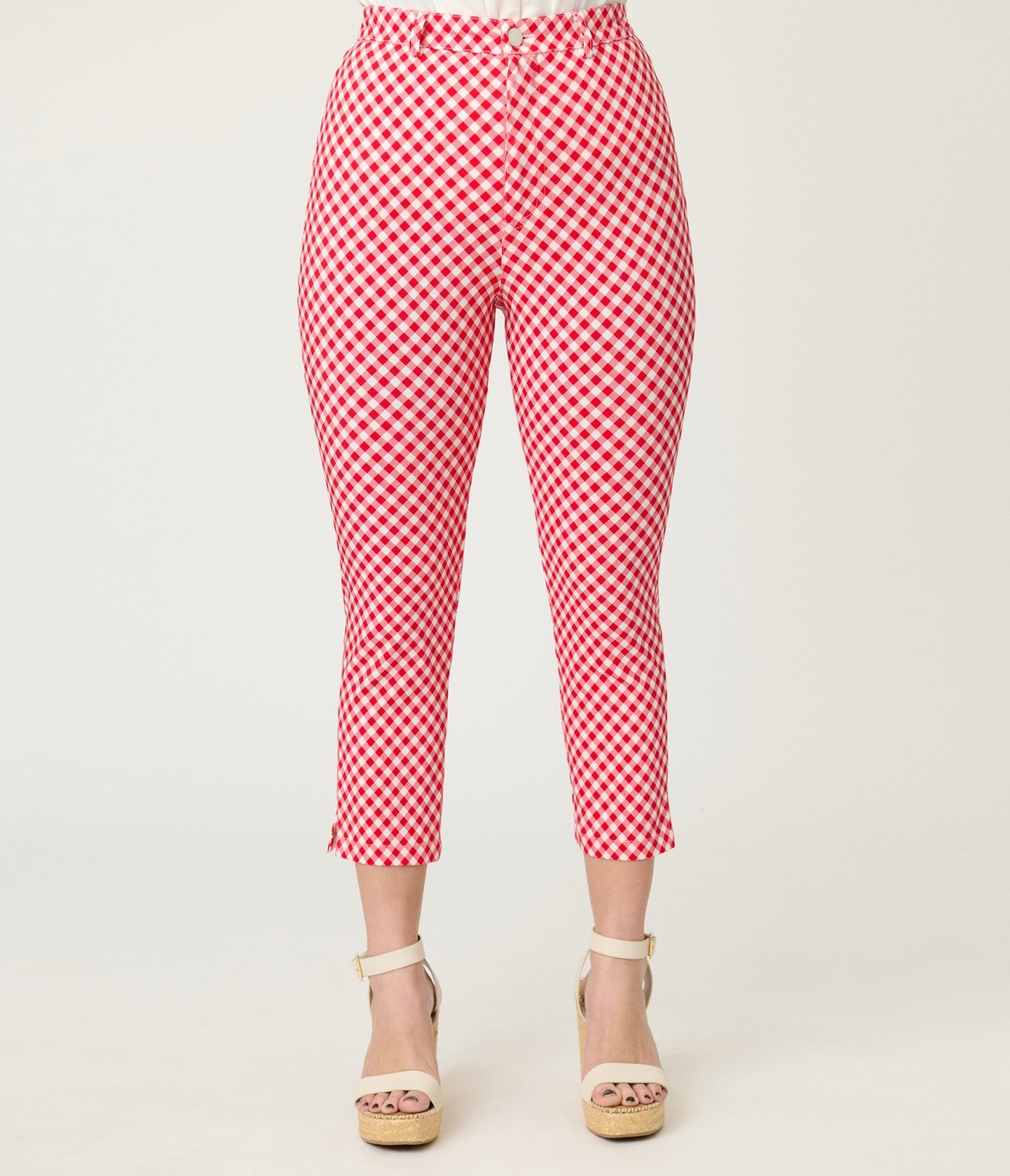 Unique Vintage Red Gingham Rachelle Capri Pants - Unique Vintage - Womens, BOTTOMS, PANTS