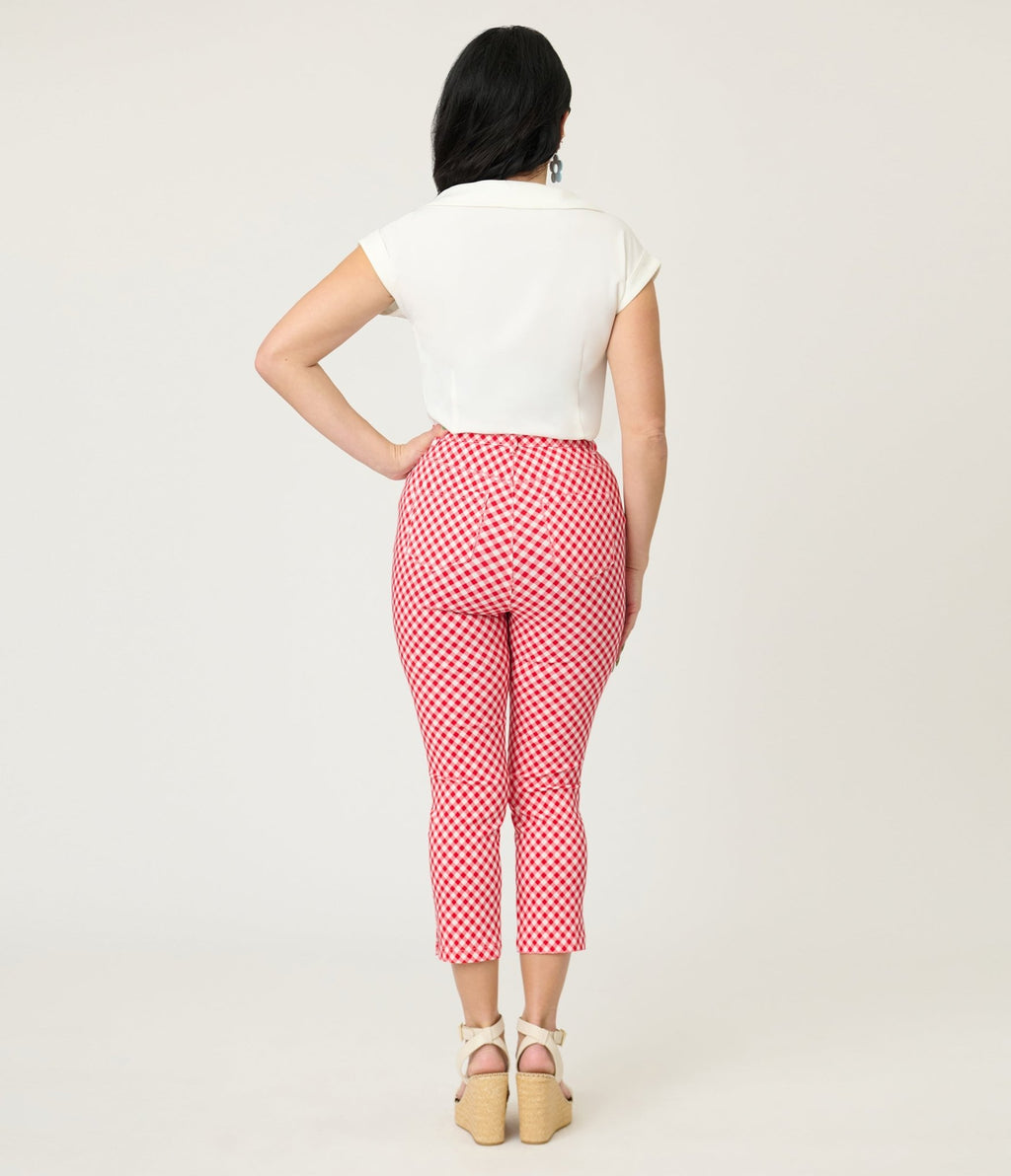 Unique Vintage Red Gingham Rachelle Capri Pants - Unique Vintage - Womens, BOTTOMS, PANTS