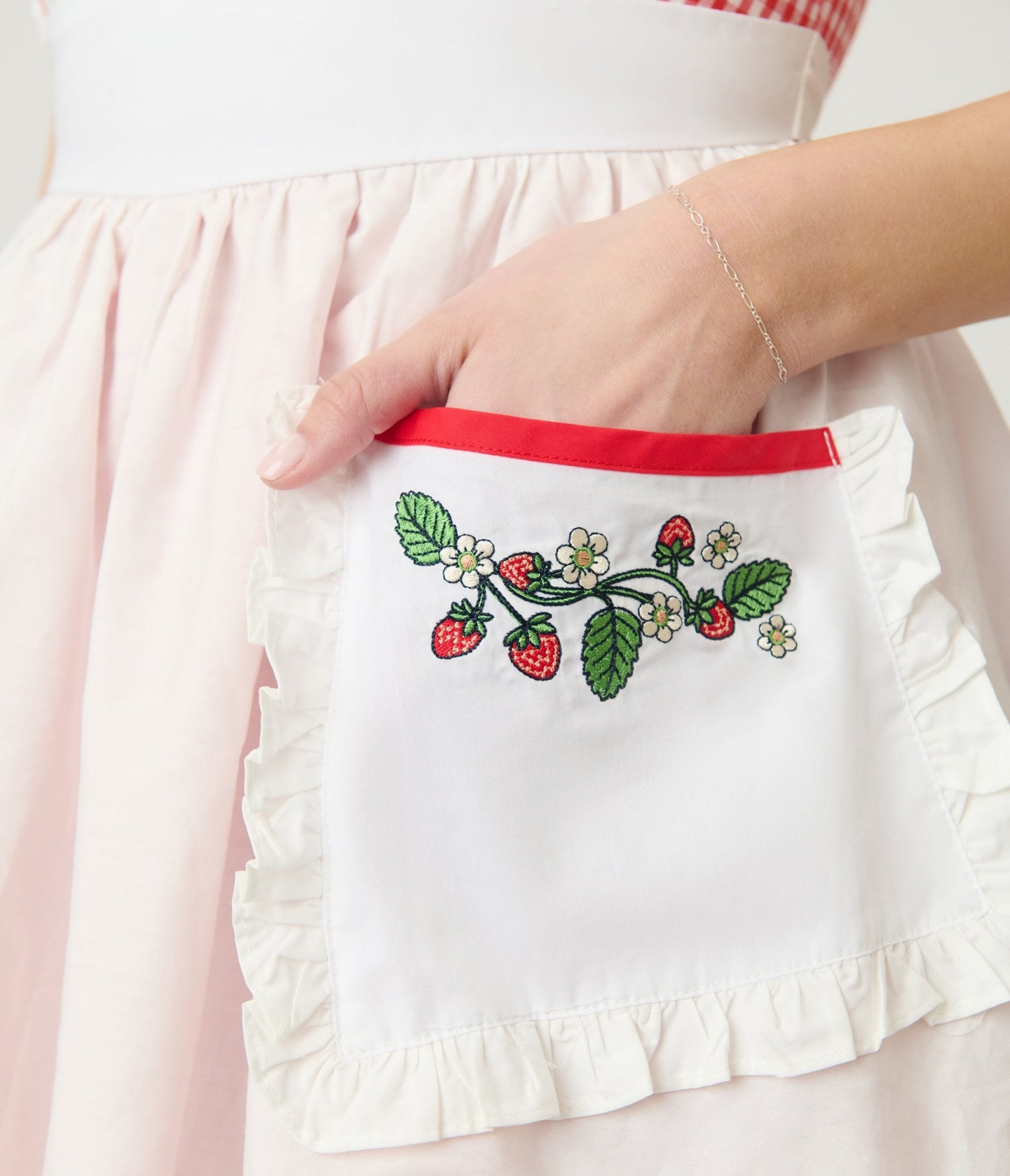 Unique Vintage Red Gingham & White Ruffled Apron Swing Dress - Unique Vintage - Womens, DRESSES, SWING