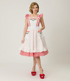 Unique Vintage Red Gingham & White Ruffled Apron Swing Dress - Unique Vintage - Womens, DRESSES, SWING