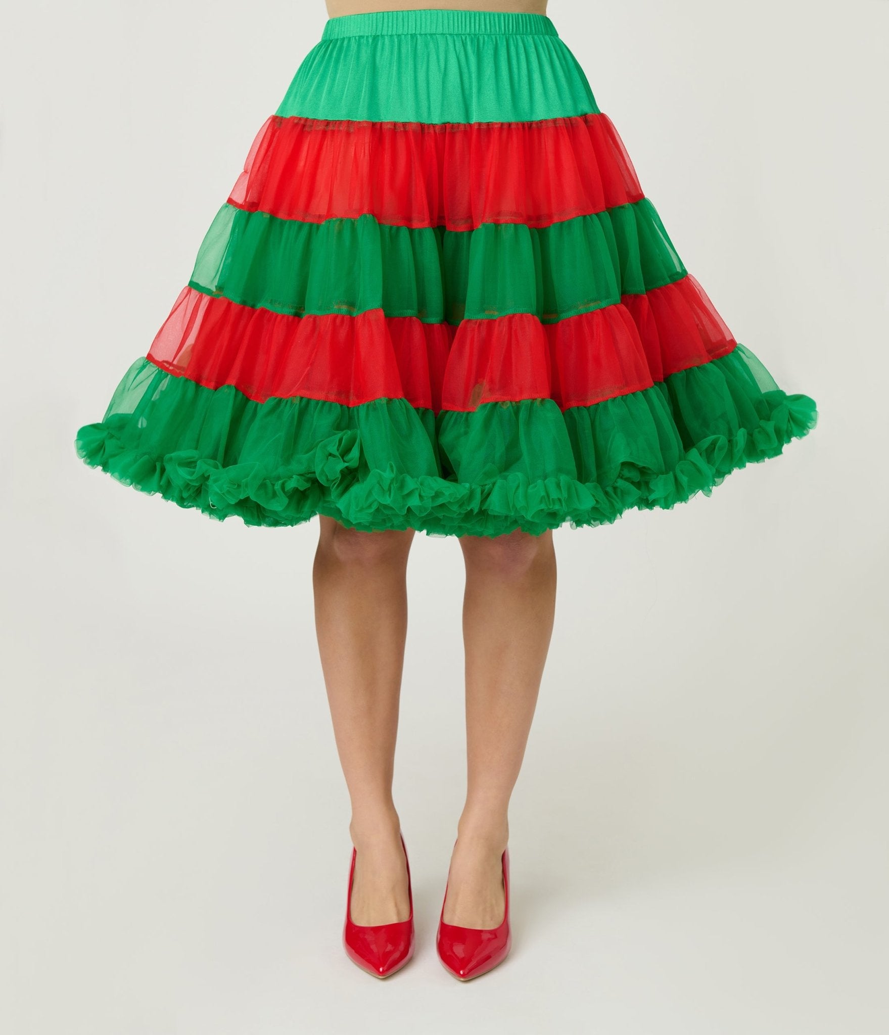 Unique Vintage Red & Green Christmas Stripe Ruffled Petticoat Crinoline - Unique Vintage - Womens, ACCESSORIES, PETTICOATS