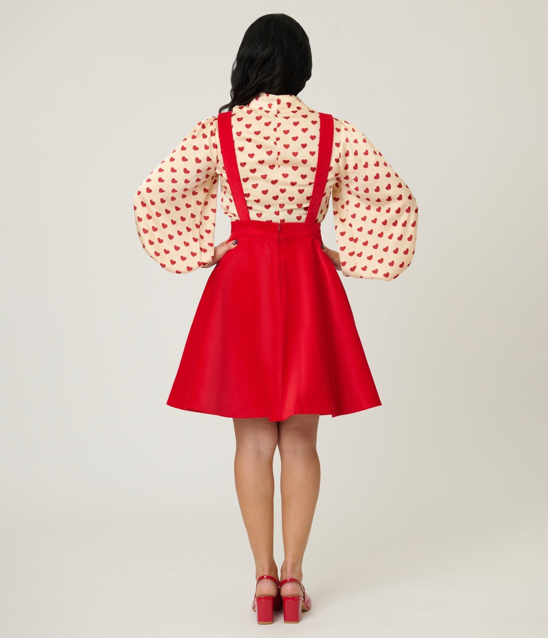 Unique Vintage Red Heart Bib Pinafore Skirt - Unique Vintage - Womens, BOTTOMS, SKIRTS