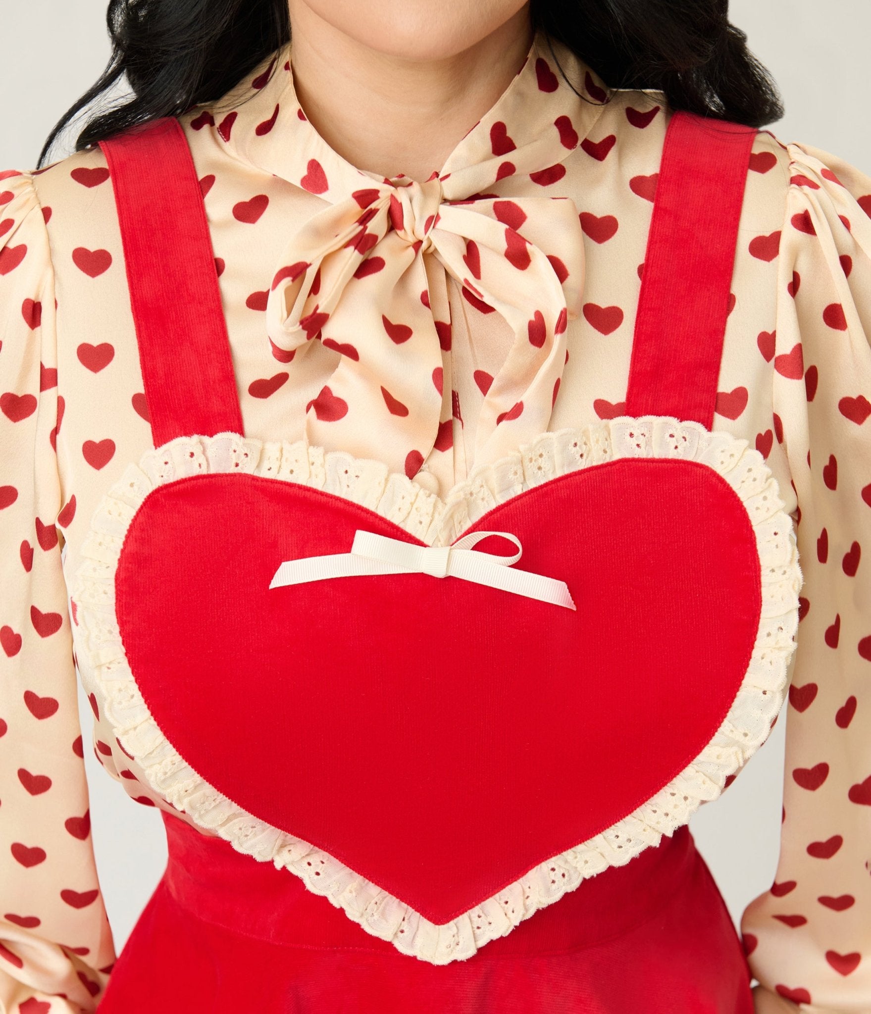 Unique Vintage Red Heart Bib Pinafore Skirt - Unique Vintage - Womens, BOTTOMS, SKIRTS