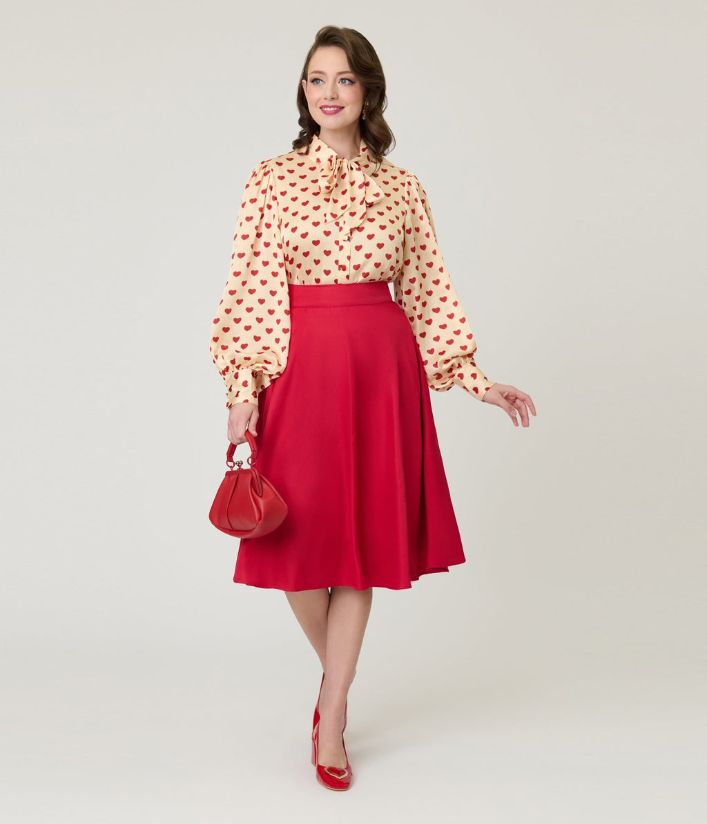 Unique Vintage Red High Waist Vivien Swing Skirt - Unique Vintage - Womens, BOTTOMS, SKIRTS