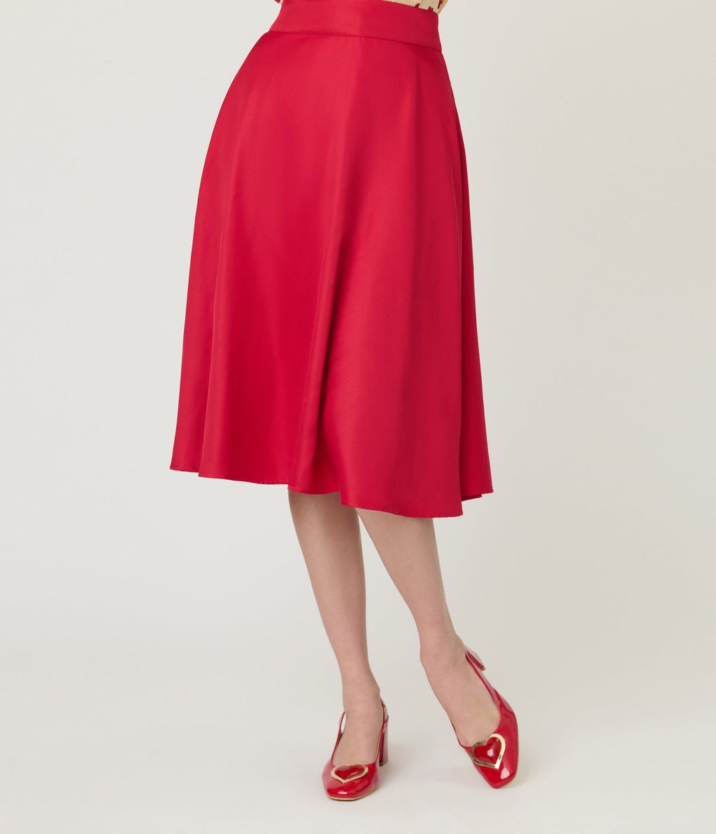 Unique Vintage Red High Waist Vivien Swing Skirt - Unique Vintage - Womens, BOTTOMS, SKIRTS