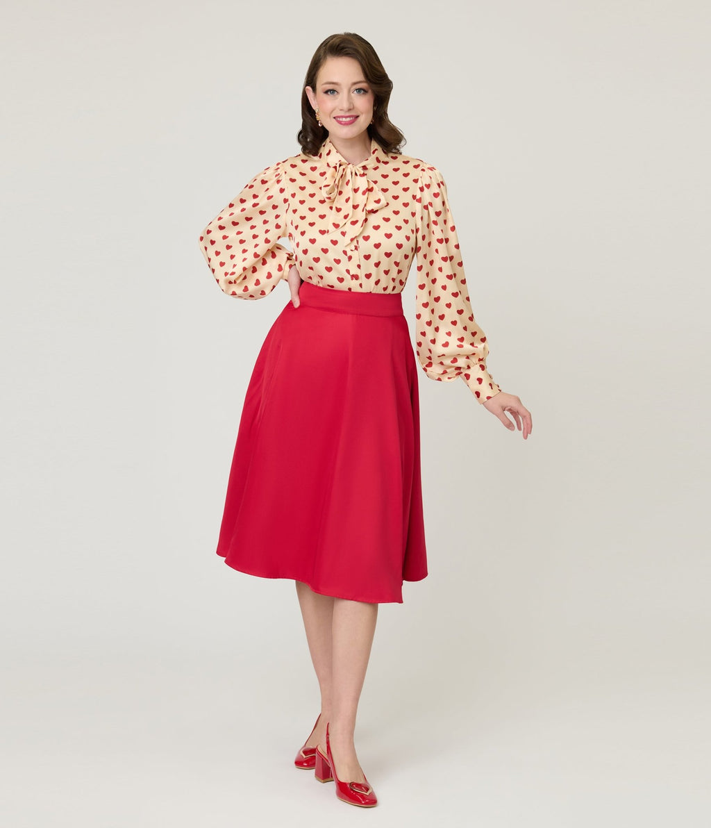 Unique Vintage Red High Waist Vivien Swing Skirt - Unique Vintage - Womens, BOTTOMS, SKIRTS