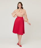 Unique Vintage Red High Waist Vivien Swing Skirt - Unique Vintage - Womens, BOTTOMS, SKIRTS