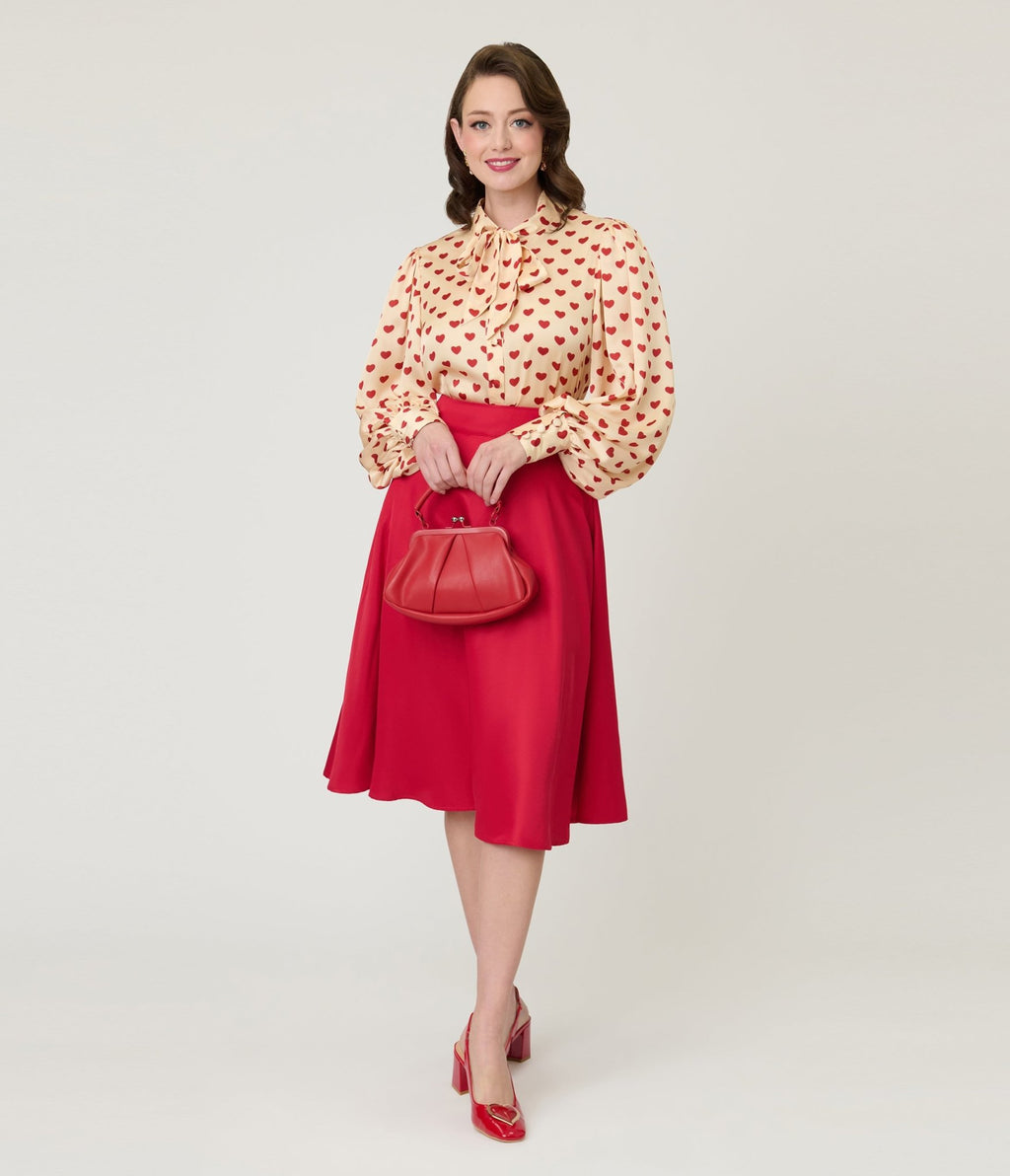 Unique Vintage Red High Waist Vivien Swing Skirt - Unique Vintage - Womens, BOTTOMS, SKIRTS