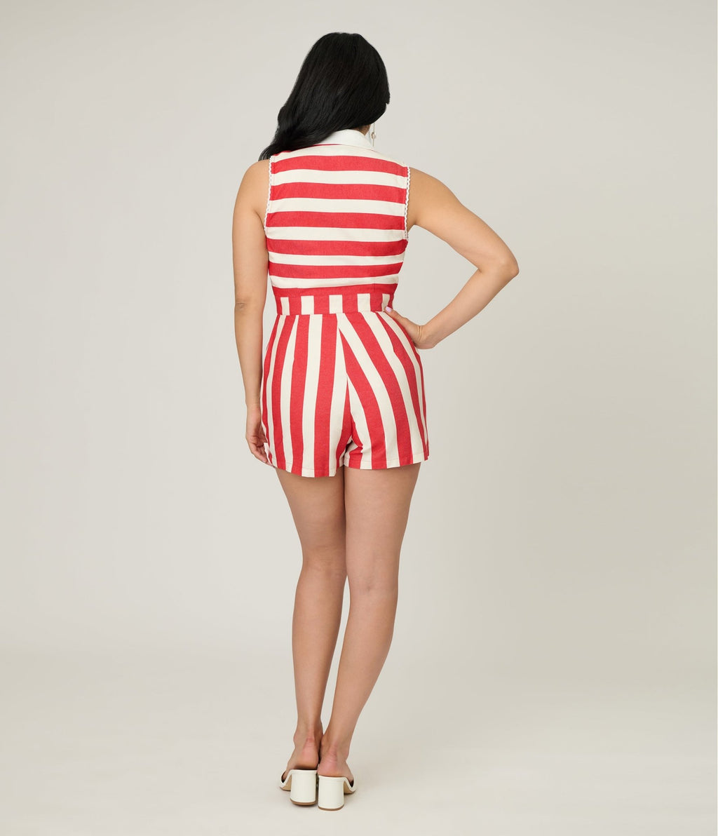 Unique Vintage Red & Ivory Striped Shelby Romper - Unique Vintage - Womens, BOTTOMS, ROMPERS AND JUMPSUITS