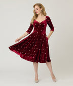 Unique Vintage Red & Pink Glitter Heart Velvet Lamar Swing Dress - Unique Vintage - Womens, DRESSES, SWING