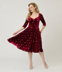 Unique Vintage Red & Pink Glitter Heart Velvet Lamar Swing Dress