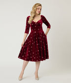 Unique Vintage Red & Pink Glitter Heart Velvet Lamar Swing Dress - Unique Vintage - Womens, DRESSES, SWING