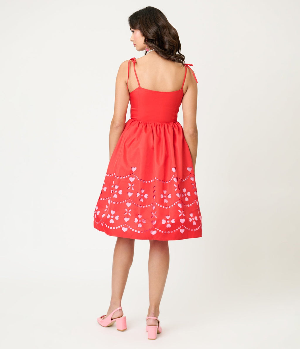 Unique Vintage Red & Pink Hearts Cutout Swing Dress - Unique Vintage - Womens, DRESSES, SWING
