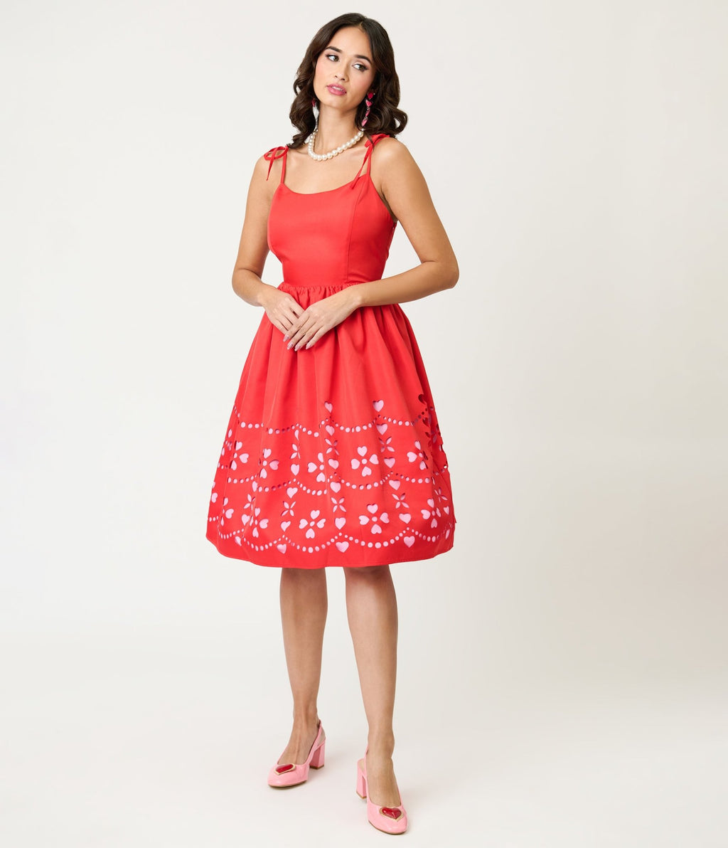 Unique Vintage Red & Pink Hearts Cutout Swing Dress - Unique Vintage - Womens, DRESSES, SWING