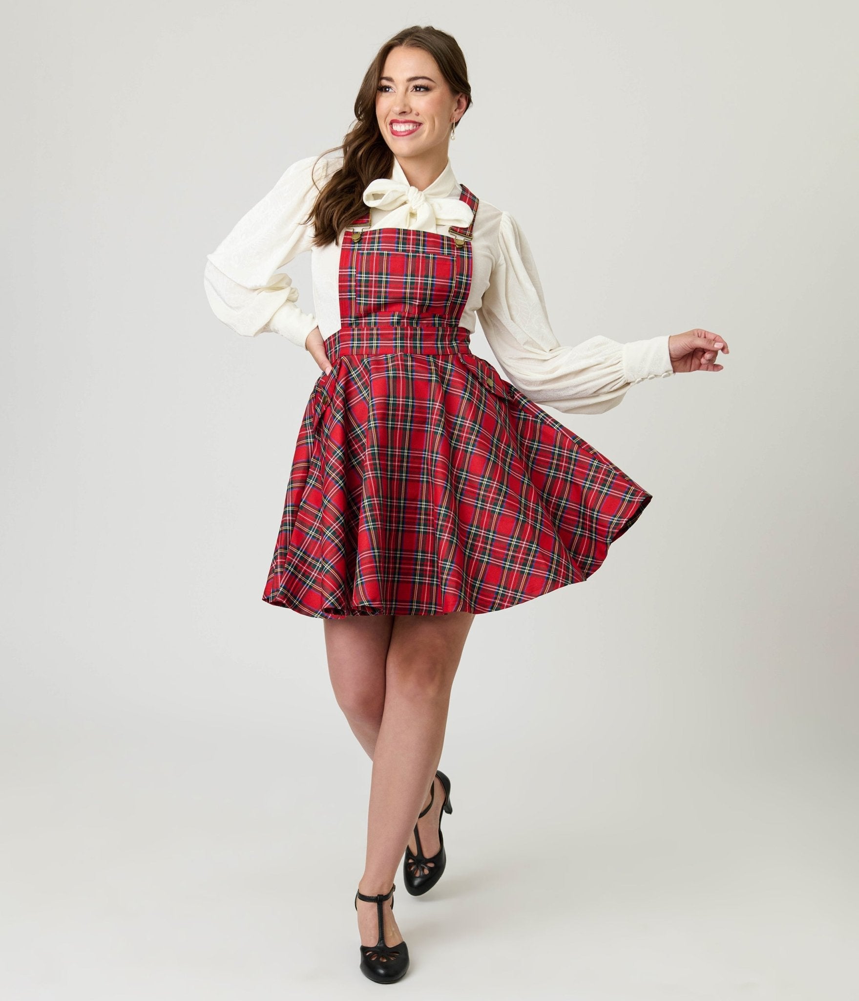 Unique Vintage Red Plaid Brionne Pinafore Skirt - Unique Vintage - Womens, BOTTOMS, SKIRTS