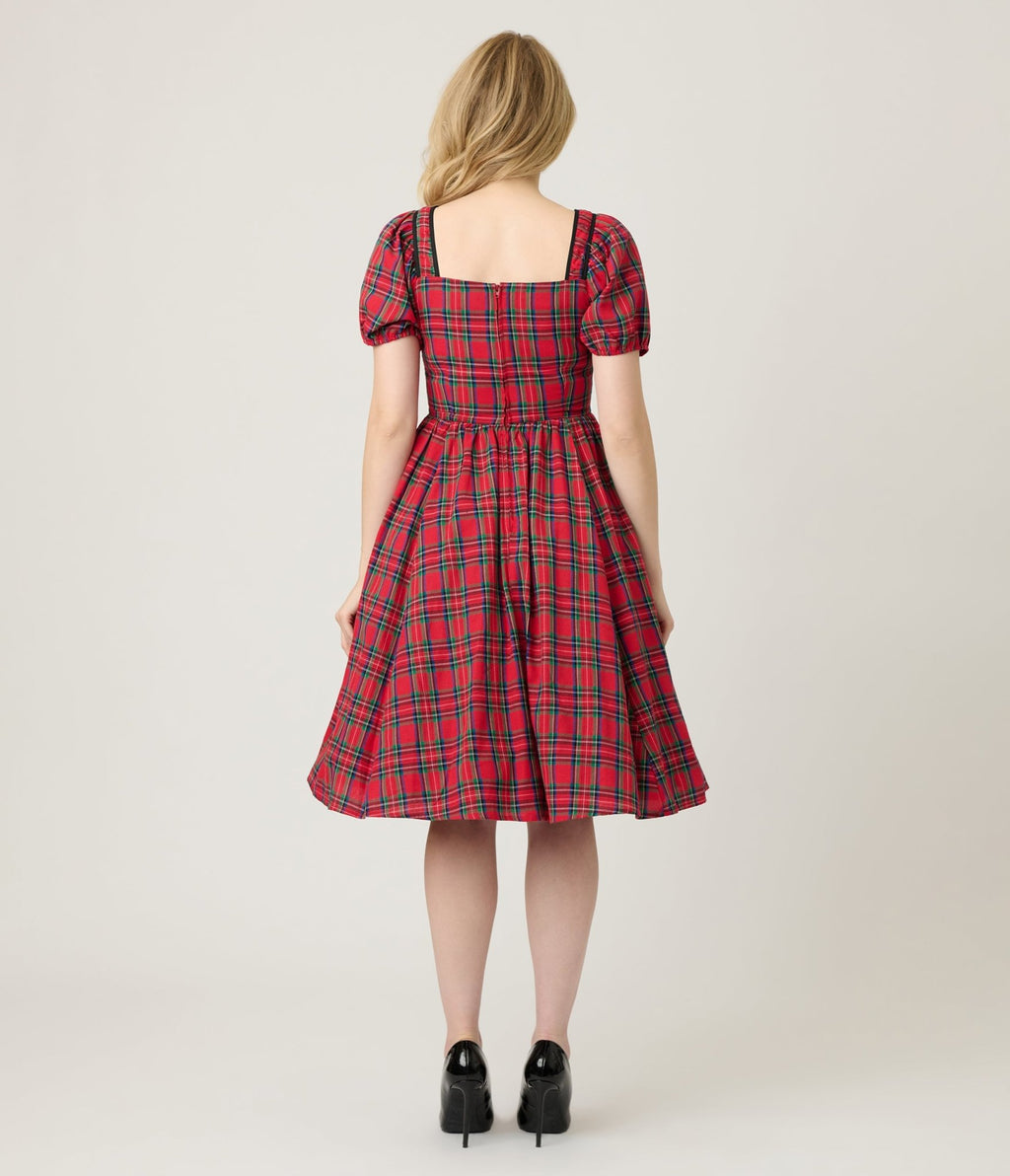 Unique Vintage Red Plaid Button Front Swing Dress - Unique Vintage - Womens, DRESSES, SWING