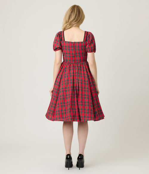red and white plaid dress Unique Vintage Red Plaid Button Front Swing Dress