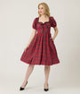 Unique Vintage Red Plaid Button Front Swing Dress