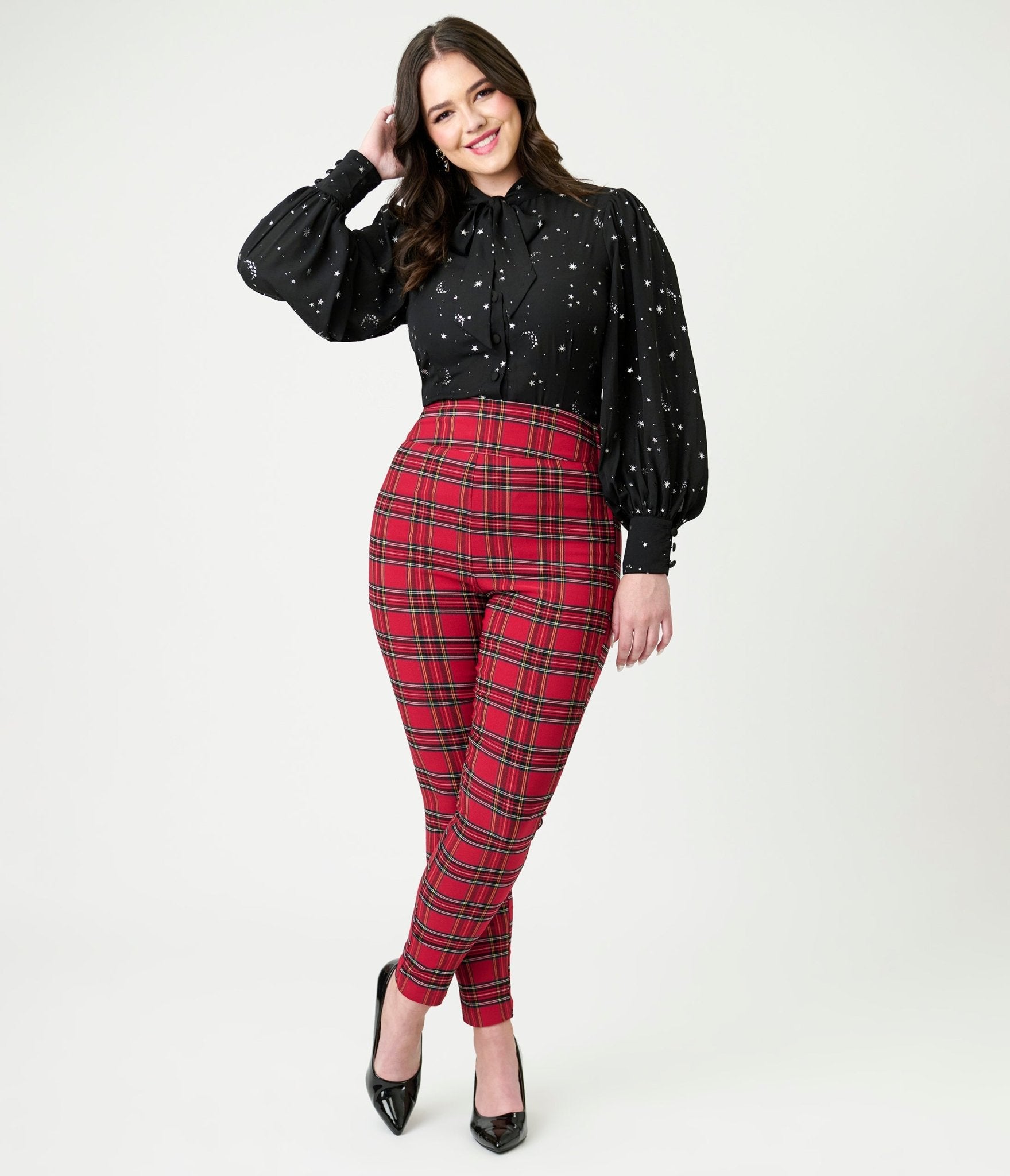 Unique Vintage Red Plaid High Waist Rizzo Cigarette Pants - Unique Vintage - Womens, BOTTOMS, PANTS
