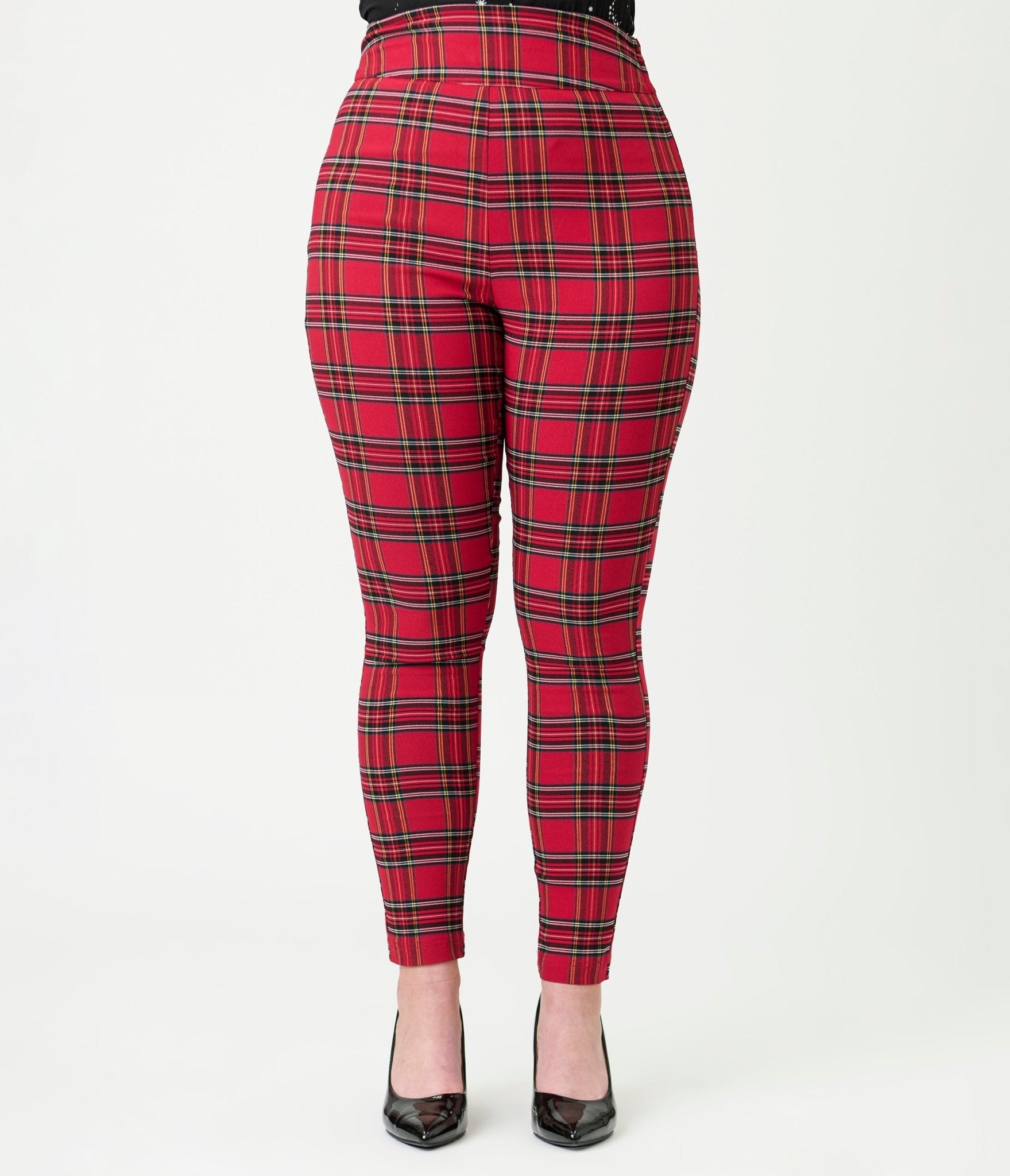 Unique Vintage Red Plaid High Waist Rizzo Cigarette Pants - Unique Vintage - Womens, BOTTOMS, PANTS