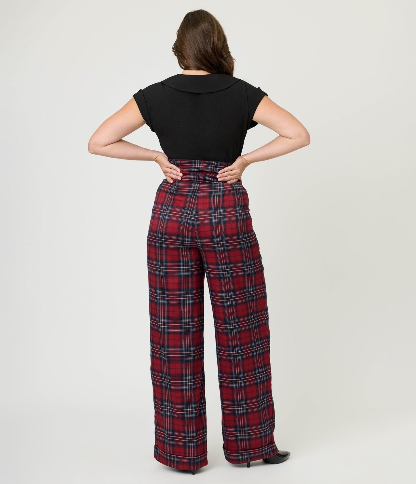 Unique Vintage Red Plaid High Waist Trousers - Unique Vintage - Womens, BOTTOMS, PANTS