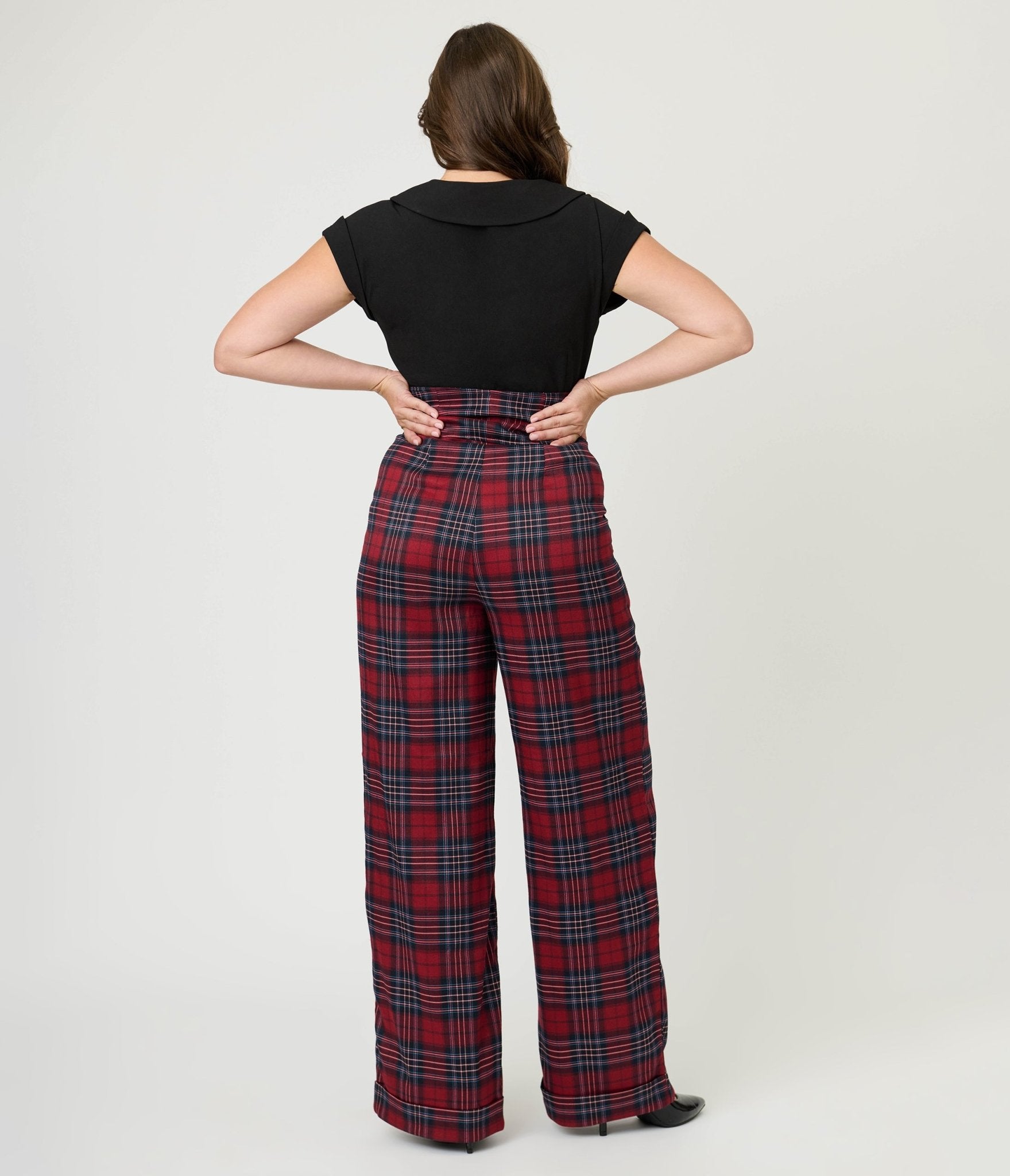 Unique Vintage Red Plaid High Waist Trousers - Unique Vintage - Womens, BOTTOMS, PANTS