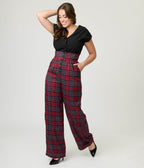 Unique Vintage Red Plaid High Waist Trousers - Unique Vintage - Womens, BOTTOMS, PANTS
