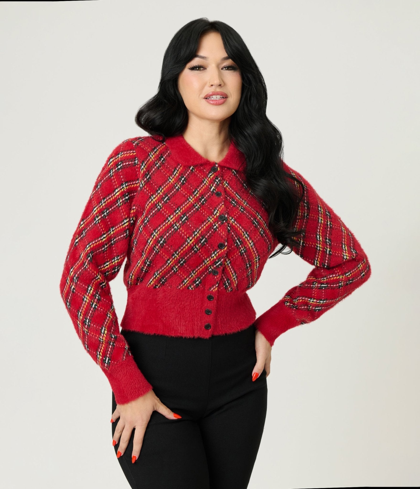 Unique Vintage Red Plaid Long Sleeve Cardigan - Unique Vintage - Womens, TOPS, SWEATERS