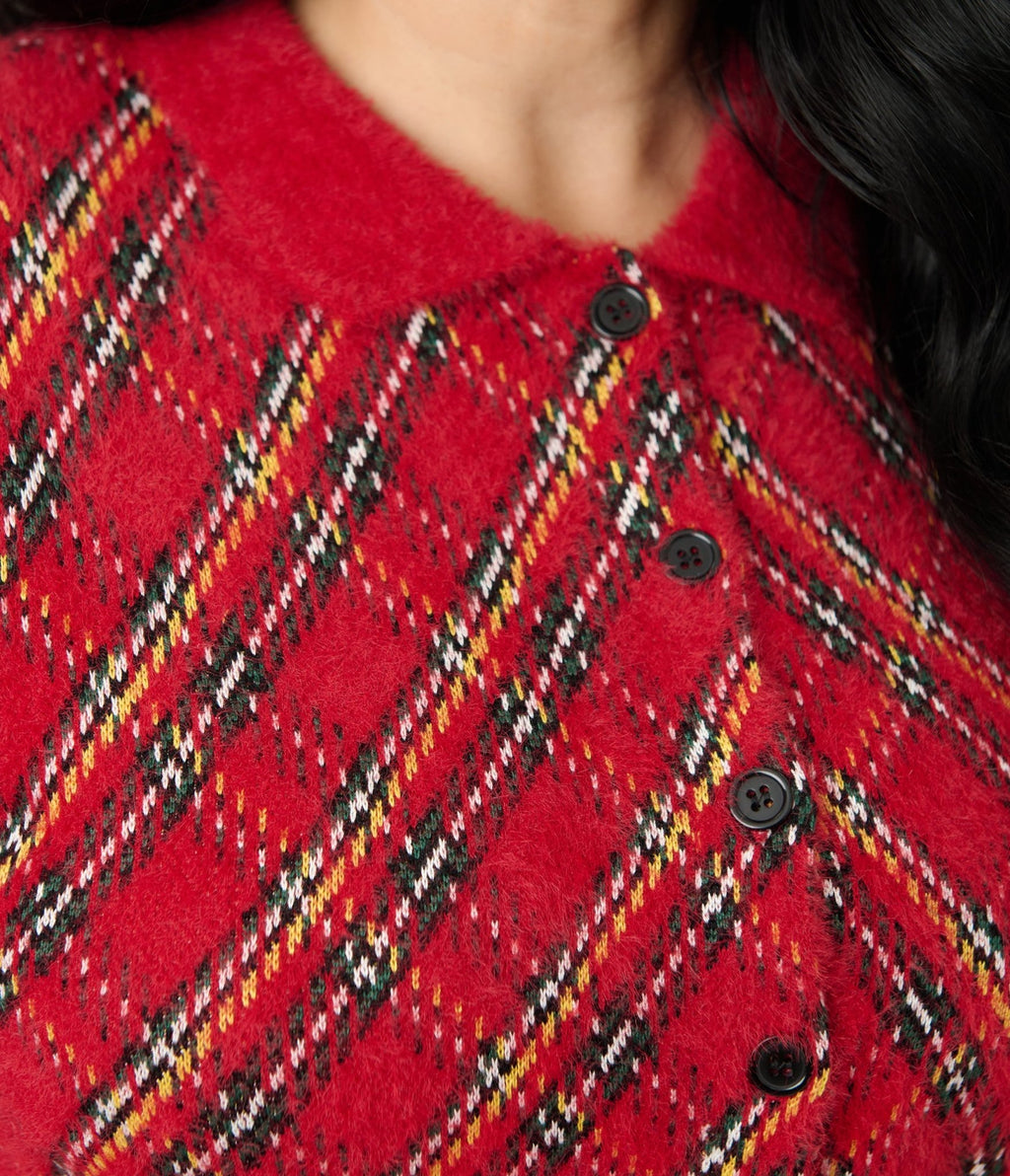 Unique Vintage Red Plaid Long Sleeve Cardigan - Unique Vintage - Womens, TOPS, SWEATERS
