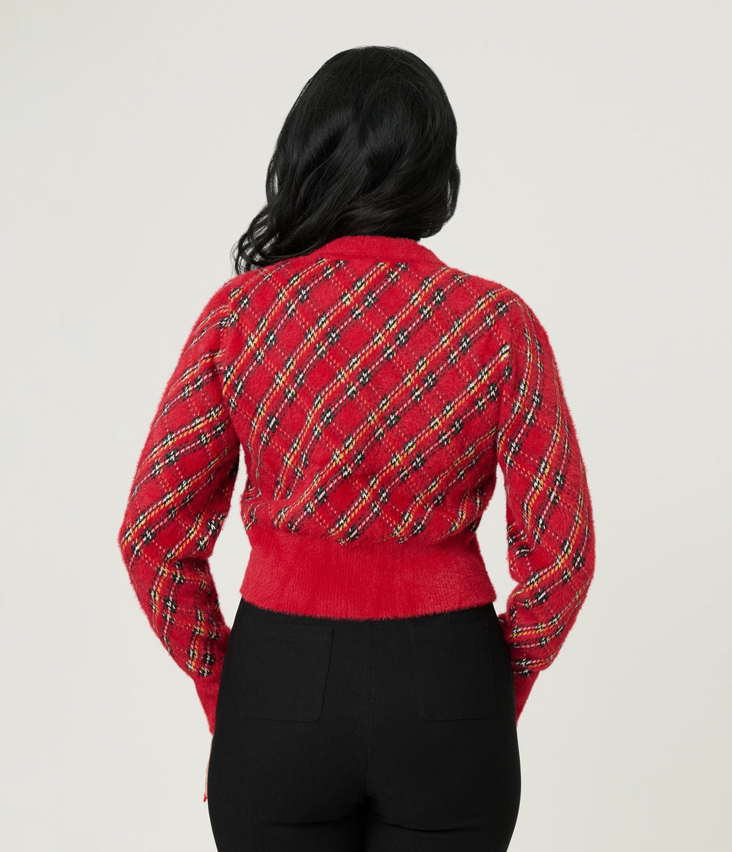 Unique Vintage Red Plaid Long Sleeve Cardigan - Unique Vintage - Womens, TOPS, SWEATERS