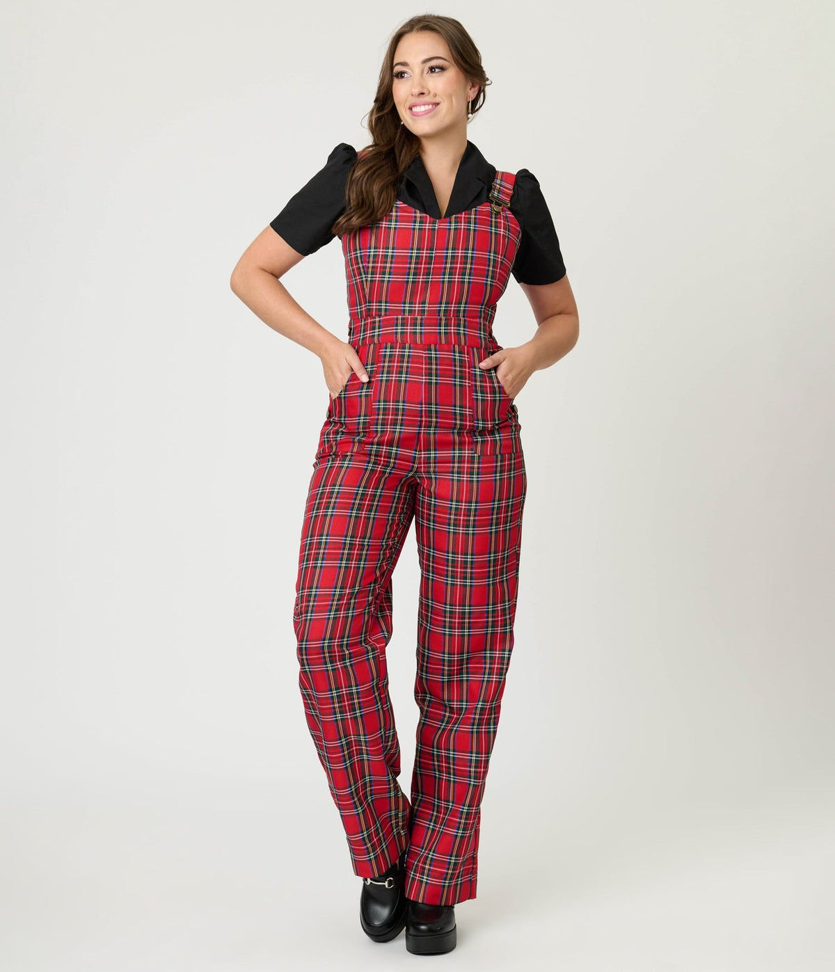 Plaid Wide Leg Overalls