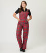 Unique Vintage Red Plaid Wide Leg Overalls