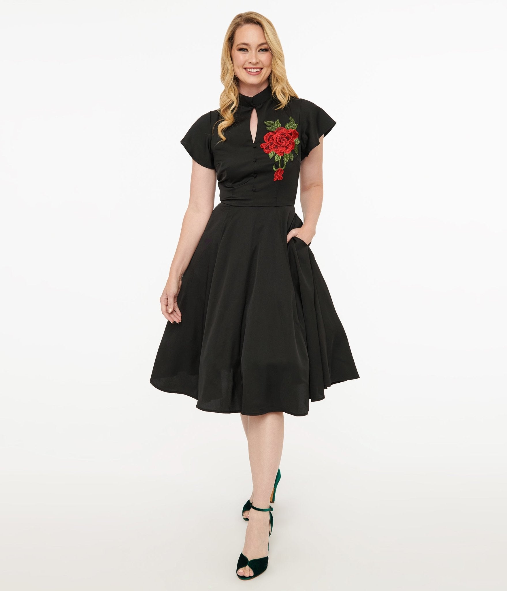 Unique Vintage Red Poinsettia Baltimore Swing Dress - Unique Vintage - Womens, DRESSES, SWING